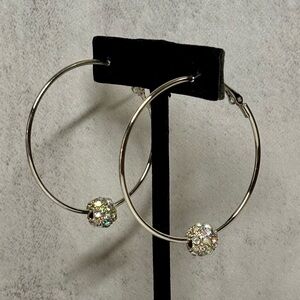NWT Silver AB Rhinestone Hoop Earrings | Crystal Ball Hoops | Statement Jewelry